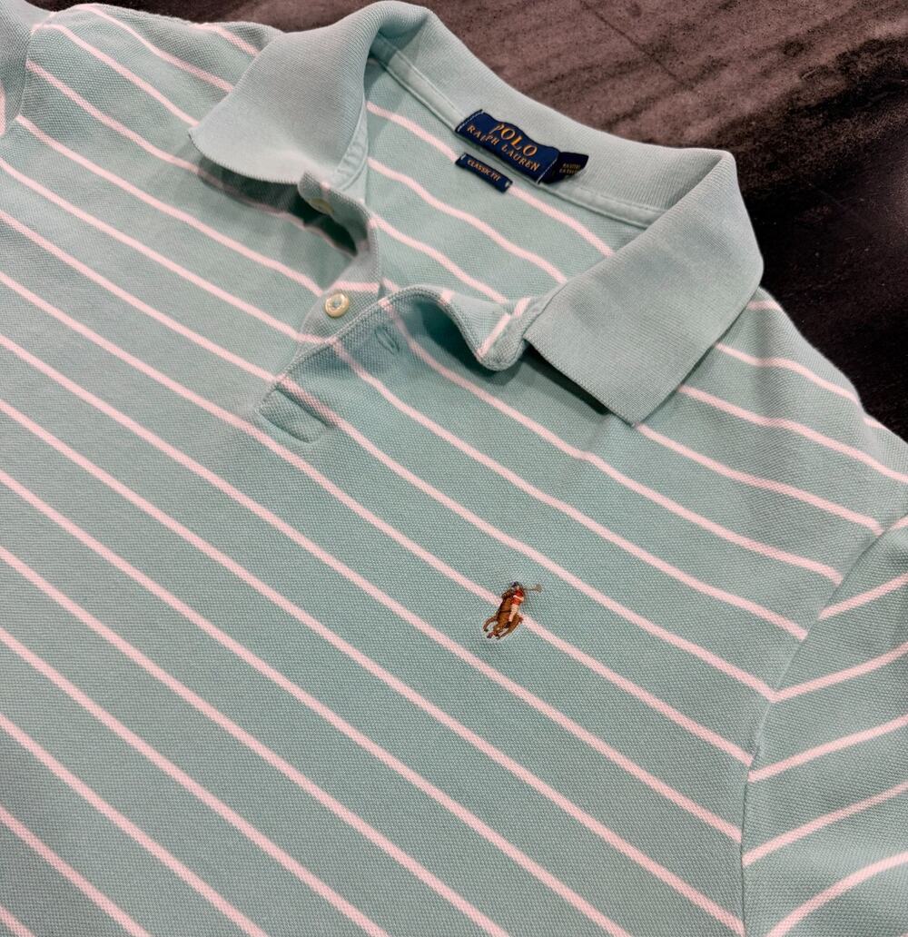 Vintage Polo Ralph Lauren Mens XL Classic Fit Striped Pique Pony Preppy Golf